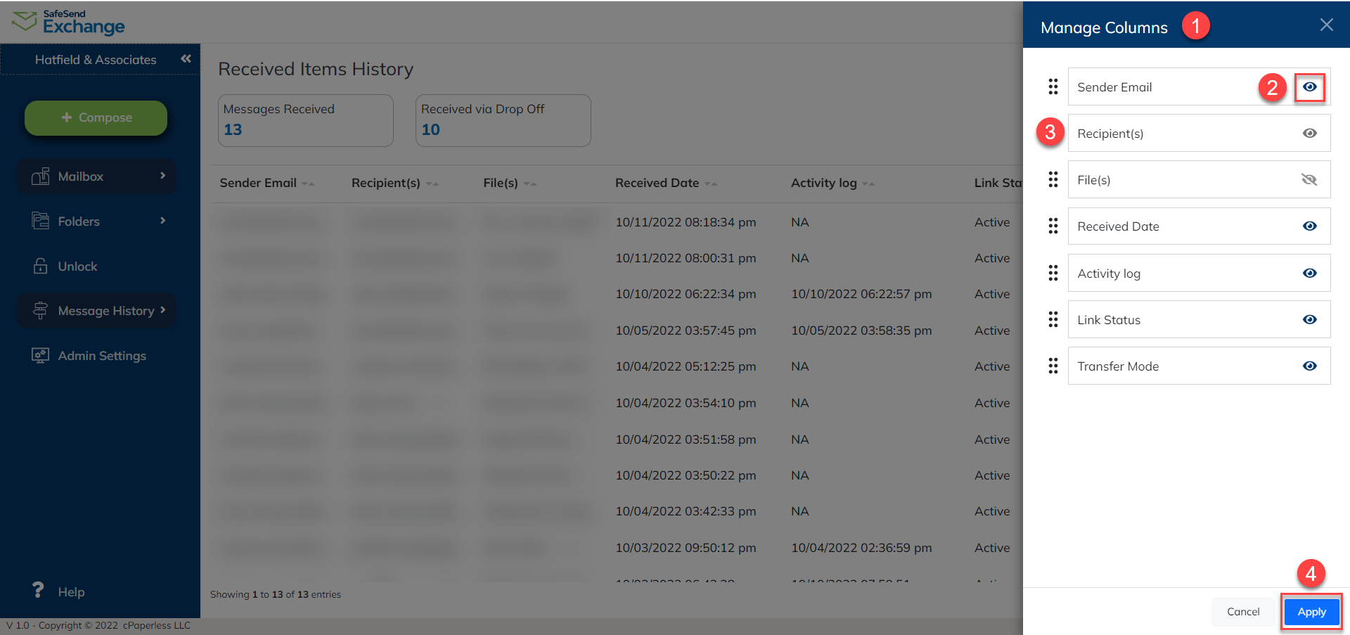 Message History Reports SafeSend