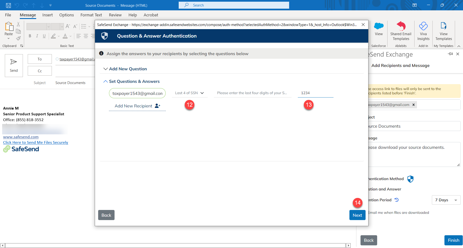 Composing a New Secure Message From the Outlook® Plug-In – SafeSend